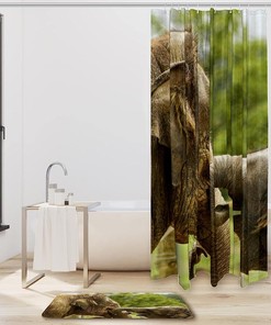 Elephant Design Bathroom Curtain, Water-Resistant Shower Accessory