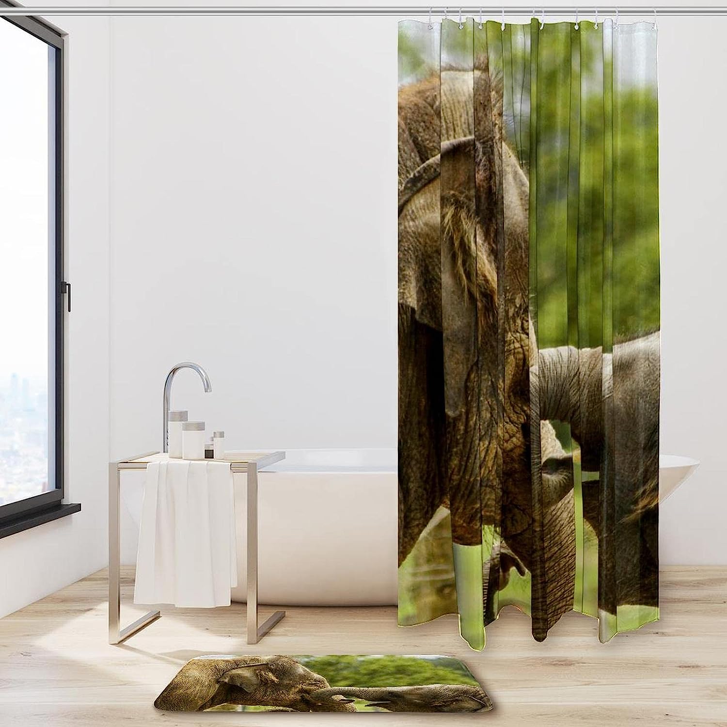 Elephant Design Bathroom Curtain, Water-Resistant Shower Accessory