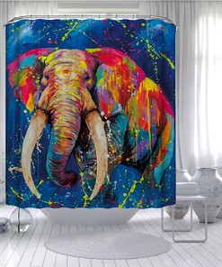 Elephant Fabric Shower Curtain With Colorful Graffiti Print, Ideal For Any Bathroom