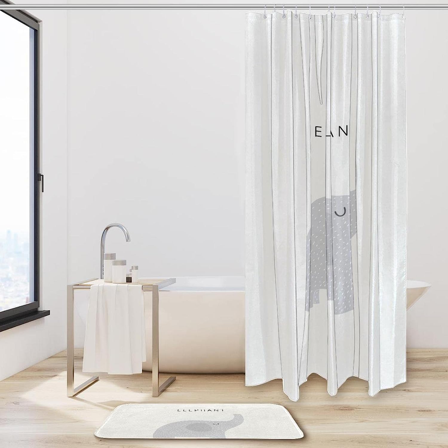 Elephant Family Bath Curtain - Cute Forest River Design - Image 2