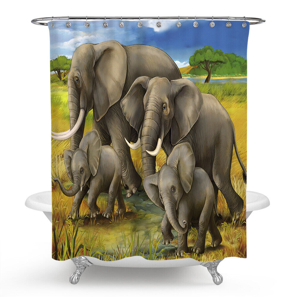 Elephant Family Migration Shower Curtain For Your Bathtub