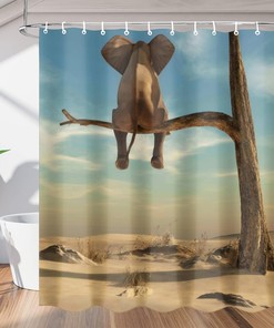 Elephant Family Playing under Tree Shower Curtain for Bathroom Fabric Home Decor 