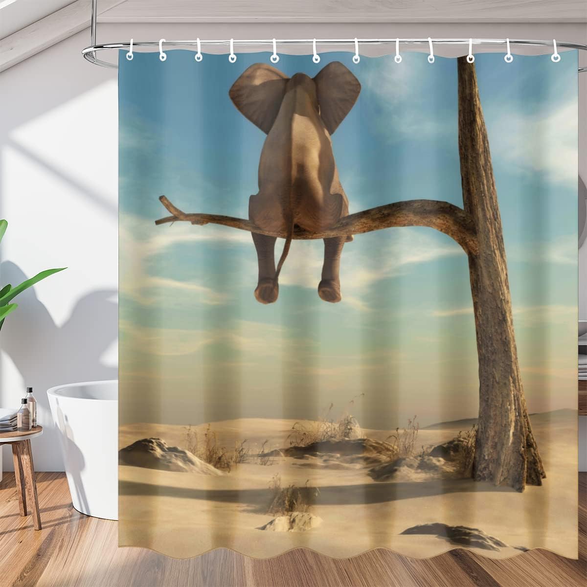 Elephant Family Playing under Tree Shower Curtain for Bathroom Fabric Home Decor