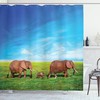 Elephant Family Safari Print Shower Curtain for African Inspired Bathroom Decor