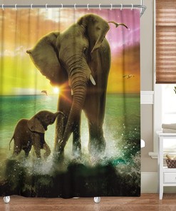 Elephant Family Shower Curtain For An African-Inspired Bathroom Decor, Nature-Themed Bathroom Accessories