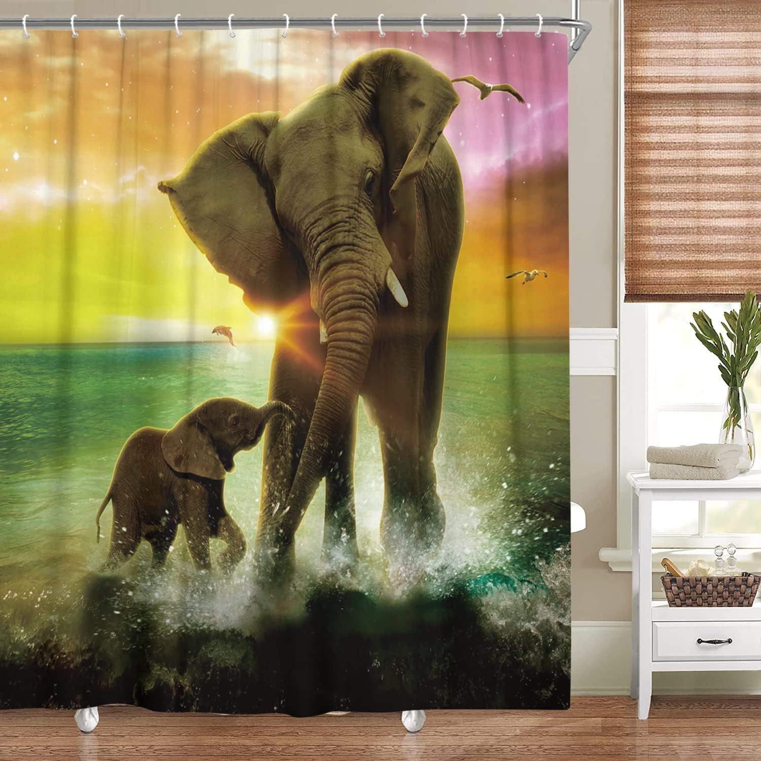Elephant Family Shower Curtain For An African-Inspired Bathroom Decor, Nature-Themed Bathroom Accessories