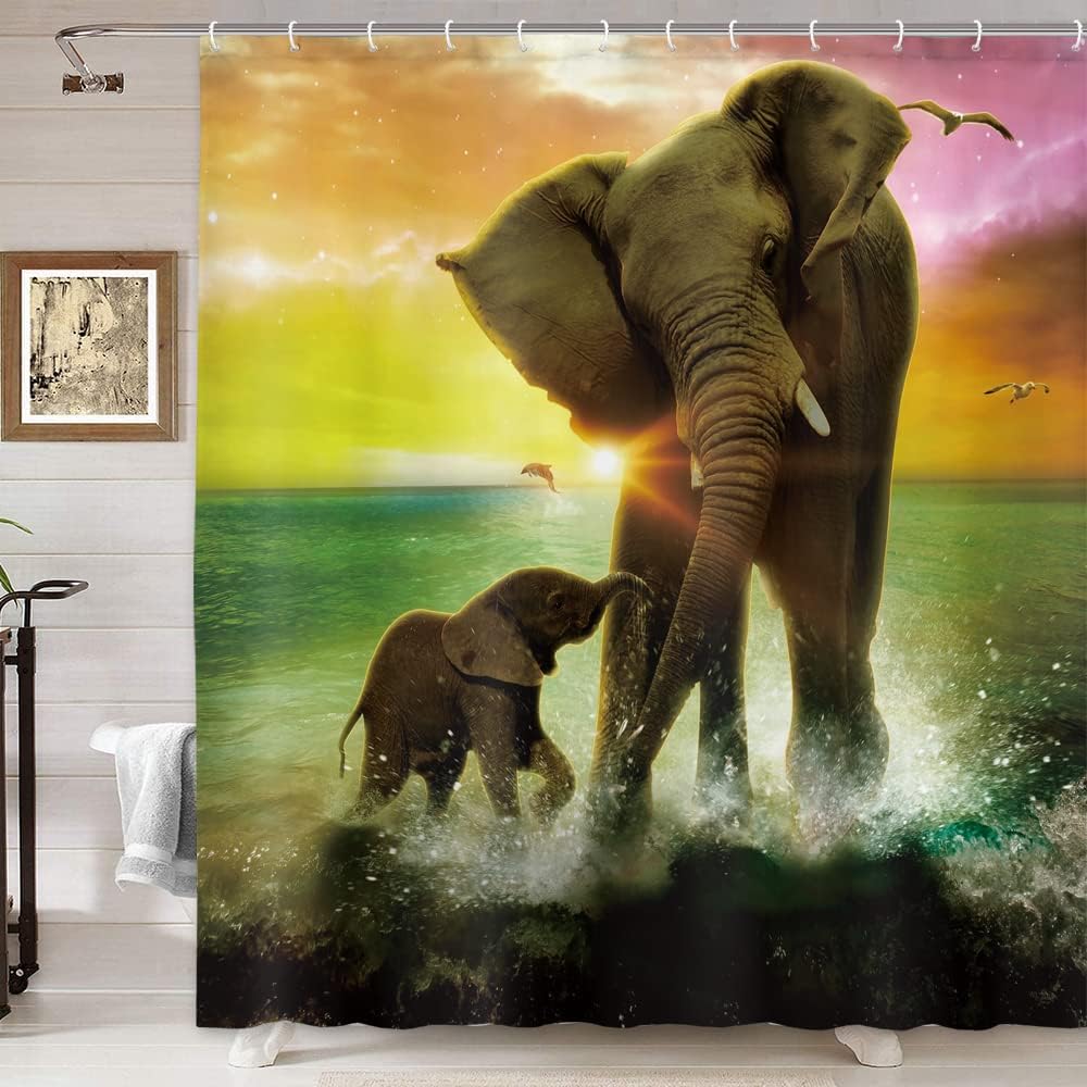 Elephant Family Shower Curtain For An African-Inspired Bathroom Decor, Nature-Themed Bathroom Accessories - Image 3