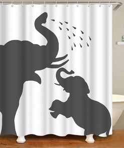 Elephant Family Shower Curtain, Funny Animal Silhouette Bathroom Decor