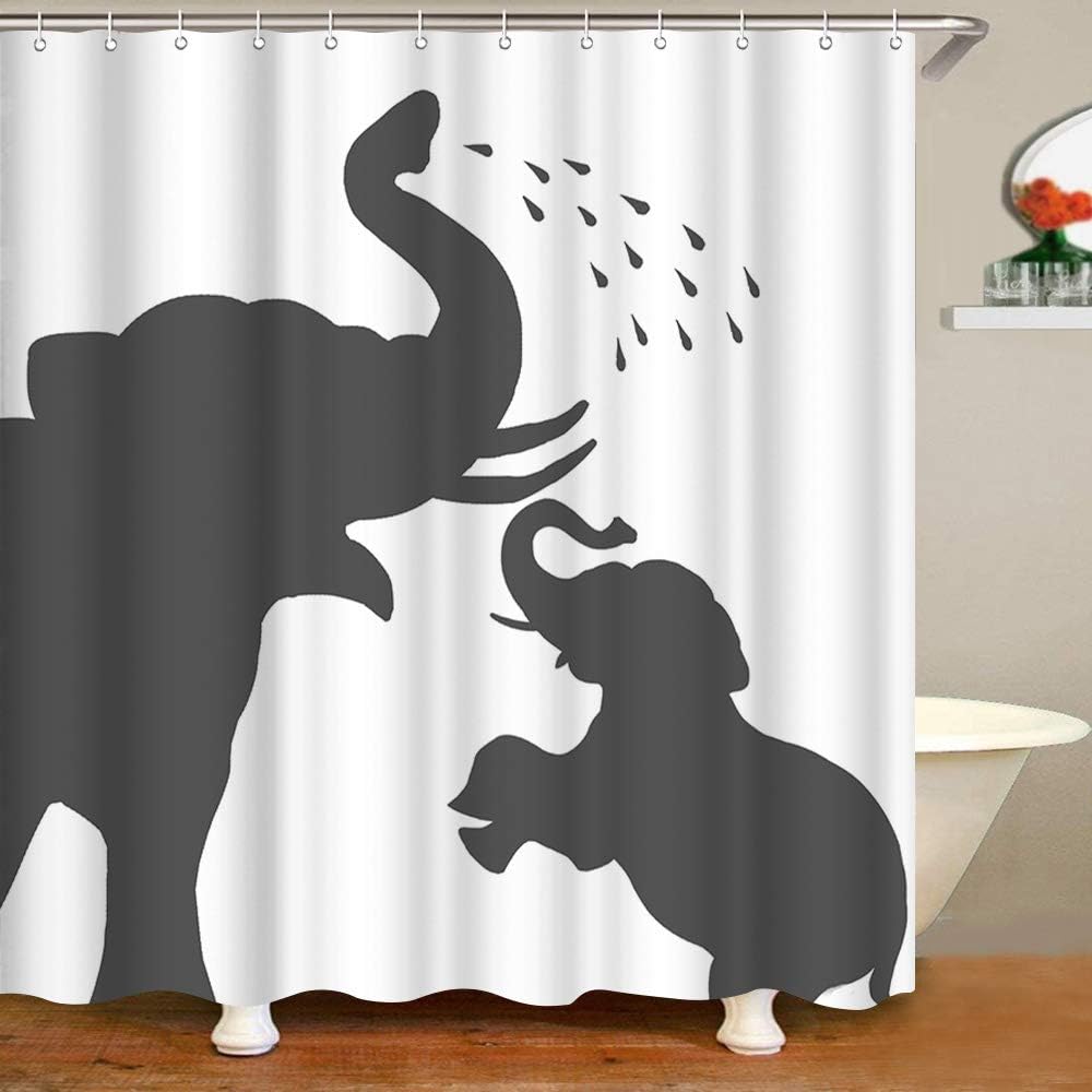 Elephant Family Shower Curtain, Funny Animal Silhouette Bathroom Decor