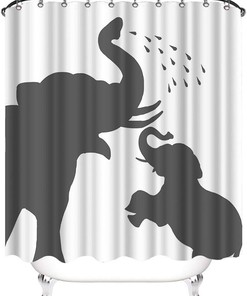 Elephant Family Shower Curtain, Funny Animal Silhouette Bathroom Decor