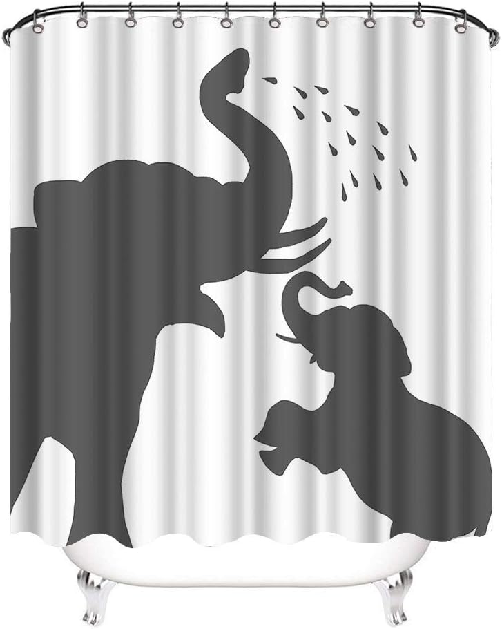 Elephant Family Shower Curtain, Funny Animal Silhouette Bathroom Decor