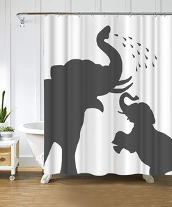 Elephant Family Shower Curtain, Funny Animal Silhouette Bathroom Decor