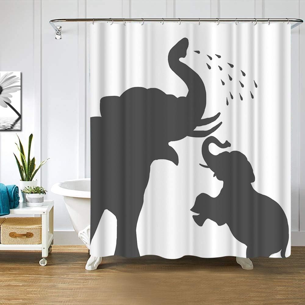 Elephant Family Shower Curtain, Funny Animal Silhouette Bathroom Decor