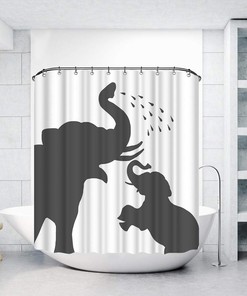 Elephant Family Shower Curtain, Funny Animal Silhouette Bathroom Decor