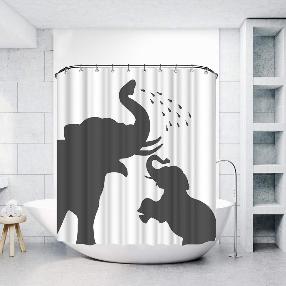 Elephant Family Shower Curtain, Funny Animal Silhouette Bathroom Decor