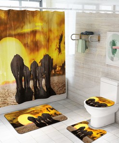 Elephant Family Sunset Print Shower Curtain for Bathroom Decor