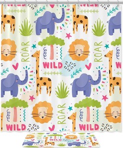 Elephant Giraffe Lion Restroom Shower Curtain - Perfect For A Jungle-Themed Bathroom