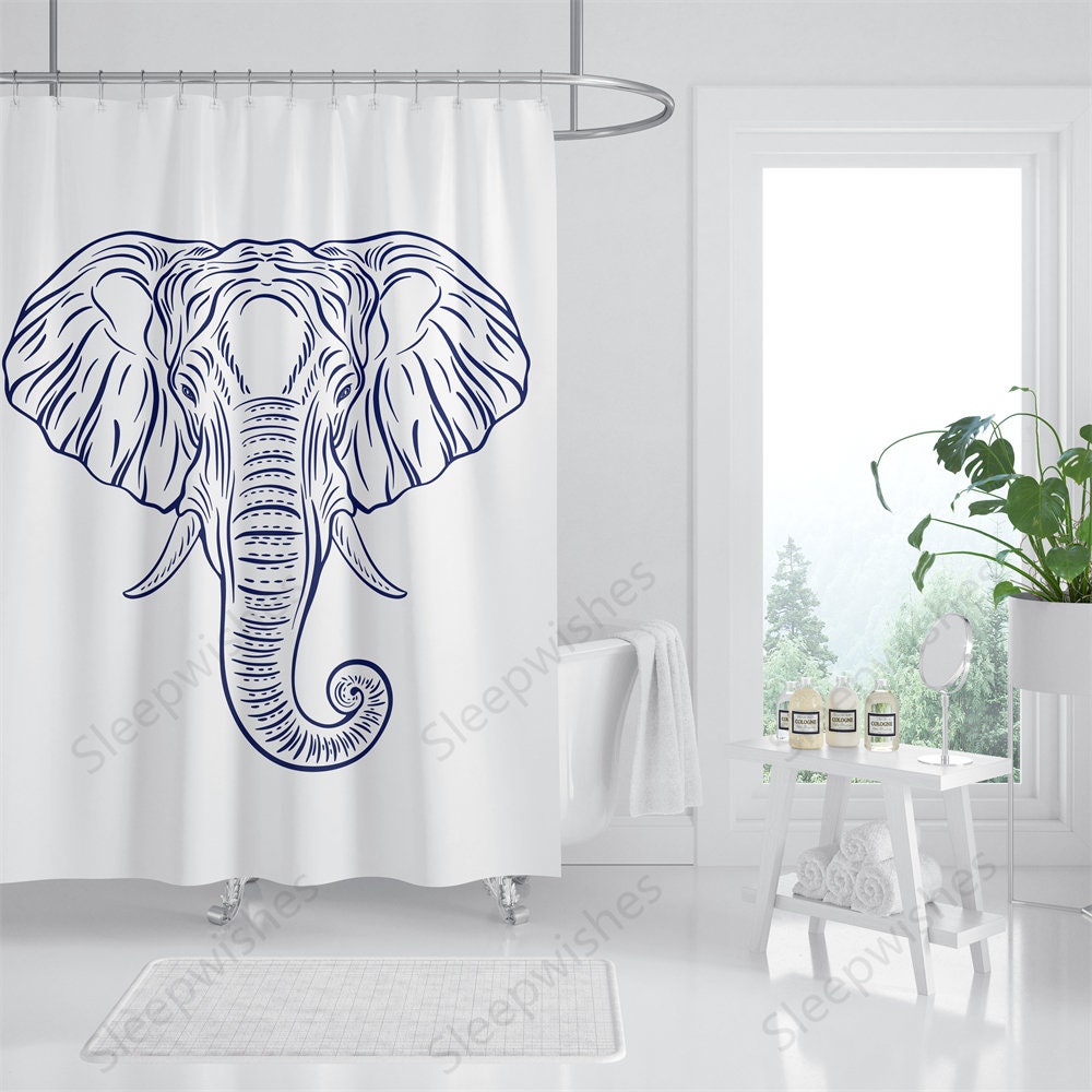 Elephant India Style Bath Curtain, Personalized Elephant Art Shower Curtain, Waterproof Fabric Bathroom Decor