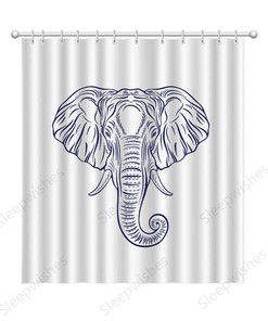 Elephant India Style Bath Curtain, Personalized Elephant Art Shower Curtain, Waterproof Fabric Bathroom Decor