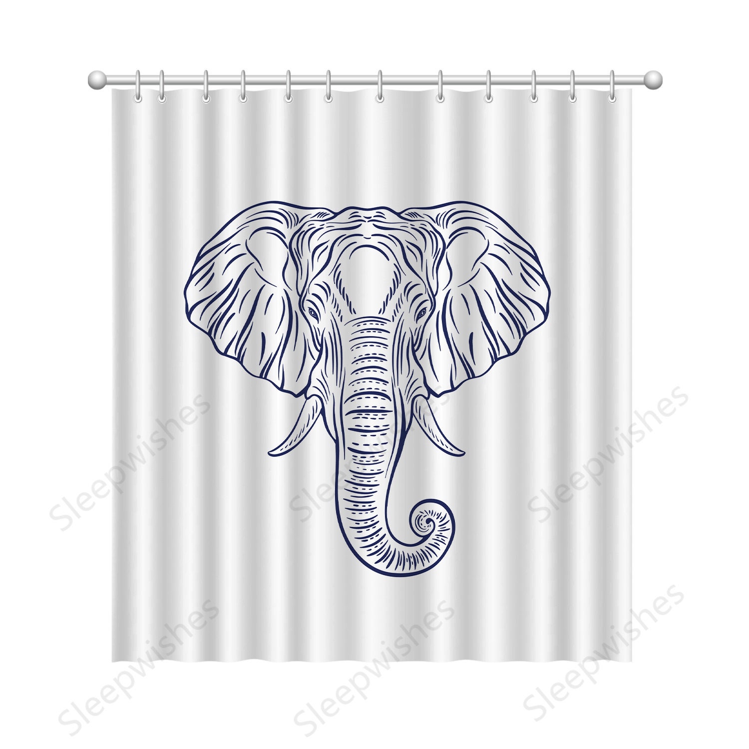 Elephant India Style Bath Curtain, Personalized Elephant Art Shower Curtain, Waterproof Fabric Bathroom Decor