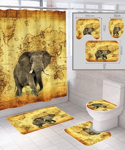 Elephant Migration World Map Print Shower CurtainGlobal Bathroom Decor for Women & Travelers