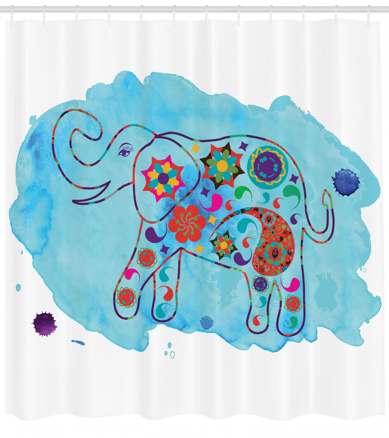 Elephant Paisley Print Asian Shower Curtain For Bathroom - Image 2