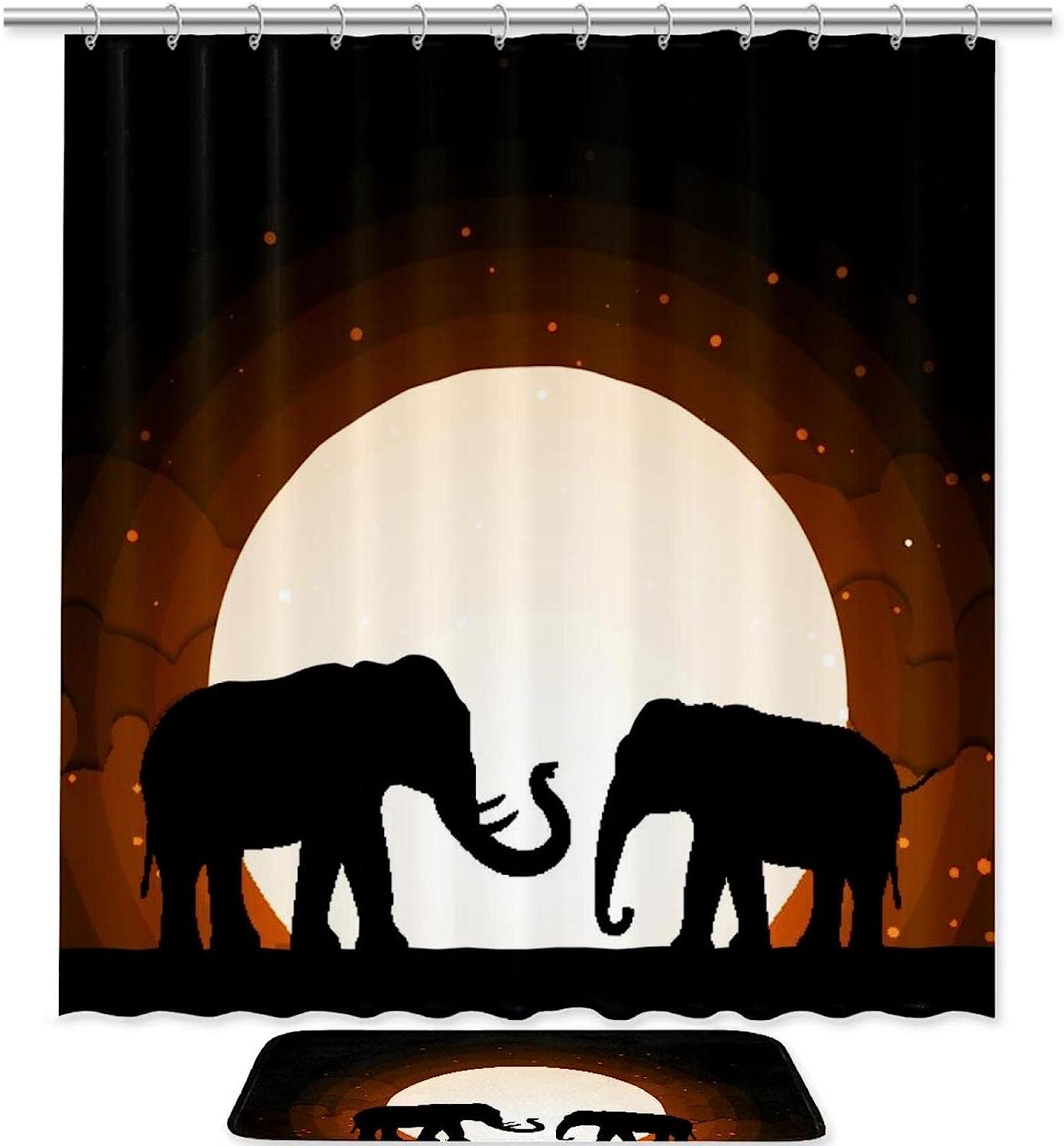 Elephant Shadow Shower Curtain - Black Bathroom Decor With Cute And Elegant Elephant Print