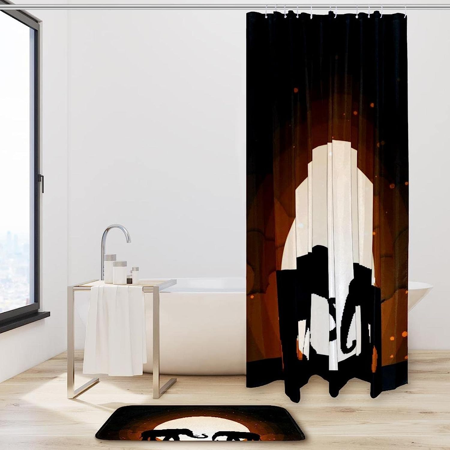 Elephant Shadow Shower Curtain - Black Bathroom Decor With Cute And Elegant Elephant Print - Image 2