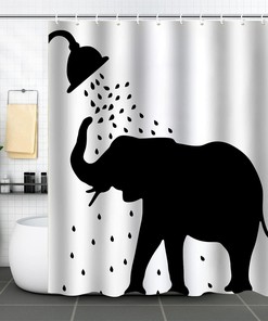 Elephant Silhouette Cartoon Printed Shower Curtain For Home Hotels