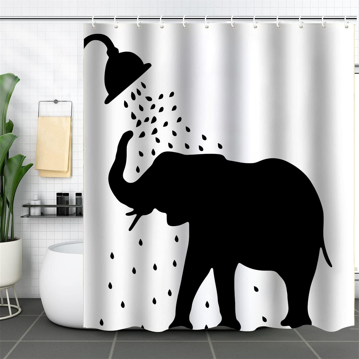 Elephant Silhouette Cartoon Printed Shower Curtain For Home Hotels