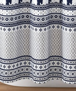 Elephant Stripe Shower Curtain- Fun Geometric Animal Print Design for Kids Bathroom Decor in Blue