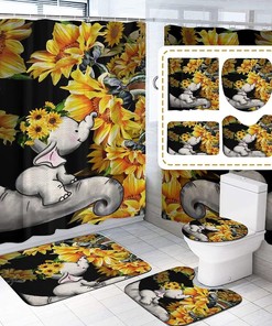 Elephant Sunflower Shower Curtain, Fun And Colorful Bathroom Decor