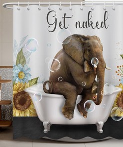 Elephant Sunflowers Bubble Bath Funny Get Naked Shower Curtain - Cute Kid'S Bathroom Decor