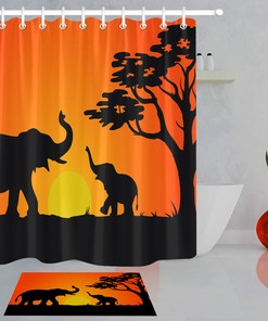 Elephant Theme Fabric Shower Curtain For Bathroom