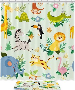 Elephant Tiger Zebra Shower Curtain, Giraffe Print - Waterproof Bathroom Curtain
