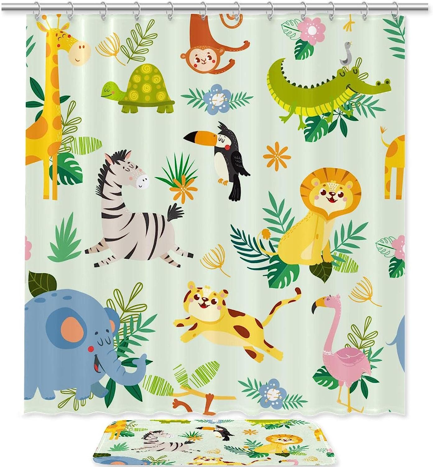 Elephant Tiger Zebra Shower Curtain, Giraffe Print - Waterproof Bathroom Curtain