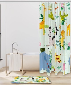 Elephant Tiger Zebra Shower Curtain, Giraffe Print - Waterproof Bathroom Curtain