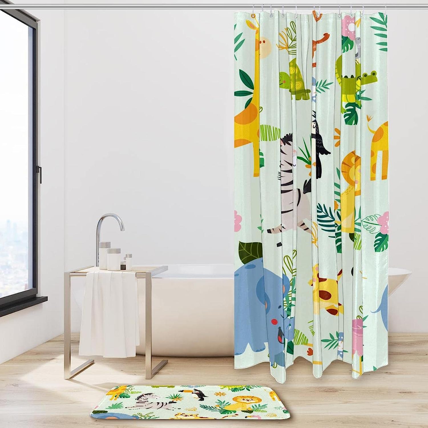 Elephant Tiger Zebra Shower Curtain, Giraffe Print - Waterproof Bathroom Curtain