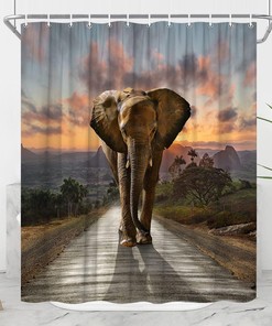 Elephant Travel Shower Curtain For Adventure Themed Bathroom Decor