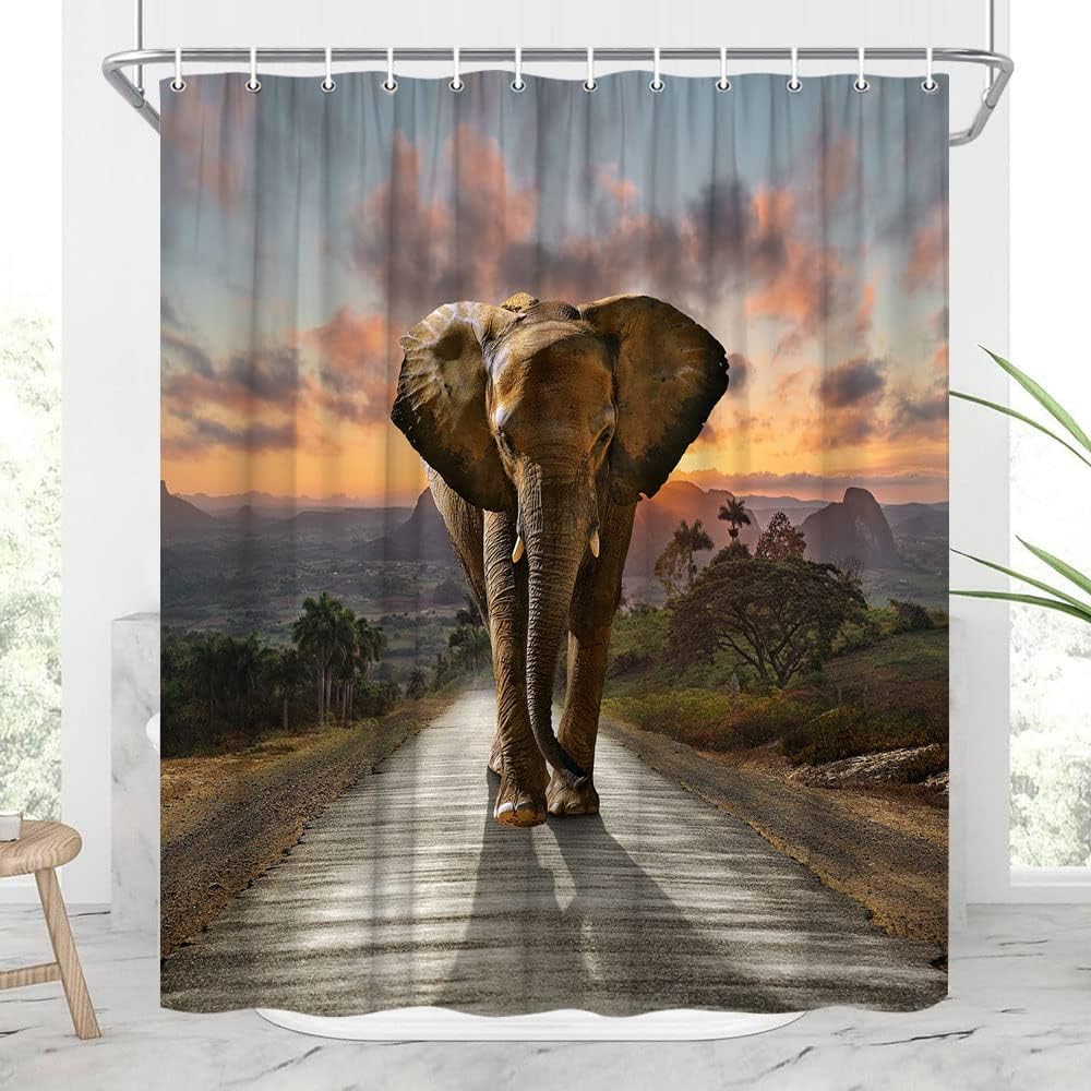 Elephant Travel Shower Curtain For Adventure Themed Bathroom Decor