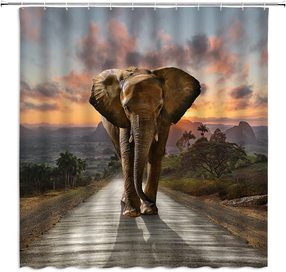 Elephant Travel Shower Curtain For Adventure Themed Bathroom Decor - Image 2