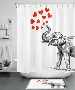 Elephant Valentine'S Day Red Hearts Shower Curtain For Bathroom