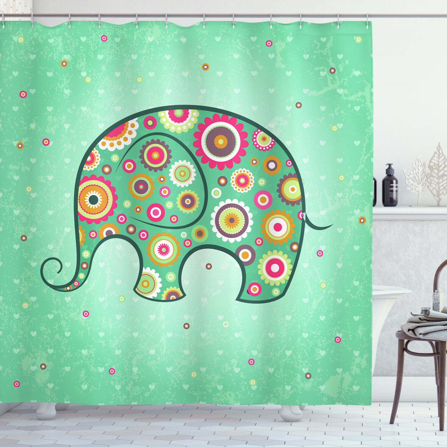 Elephant With Flowers Print Floral Shower Curtain, Bring Some Animal Charm To Your Bathroom