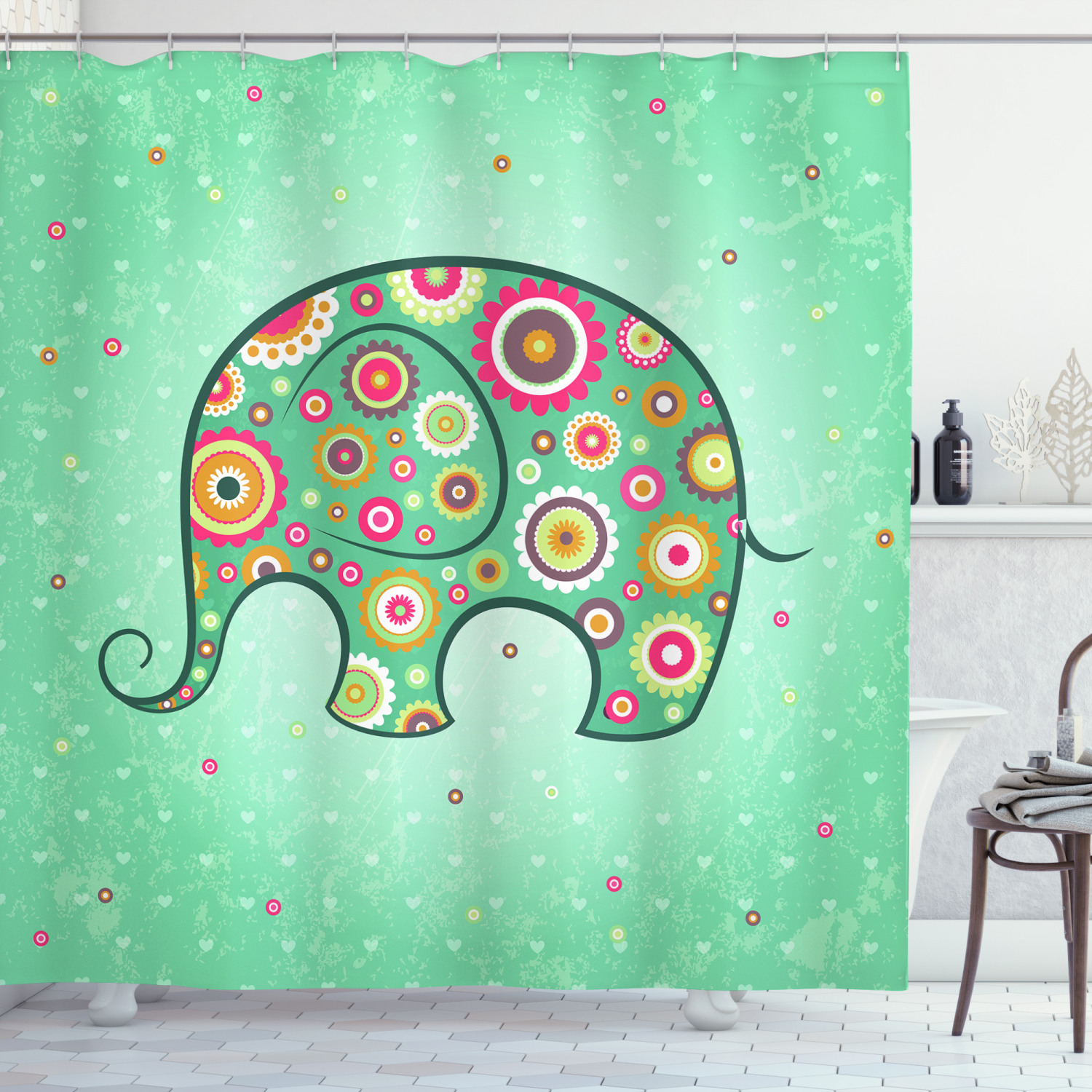 Elephant With Flowers Print Floral Shower Curtain, Bring Some Animal Charm To Your Bathroom