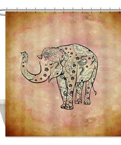 Elephant With Hanna Flower Pattern Unique Shower Curtain Set