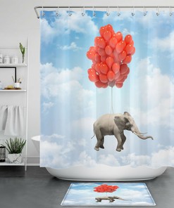 Elephant With Red Balloons Funny Shower Curtain - Cute Bathroom Accessory