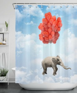 Elephant With Red Balloons Funny Shower Curtain - Cute Bathroom Accessory