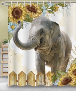 Elephant With Sunflowers - Aesthetic Waterproof Fabric Shower Curtain