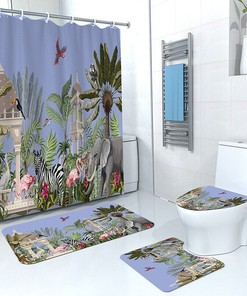 Elephant and Flamingo Shower Curtain, Fun and Playful for Your Tropical Bathroom