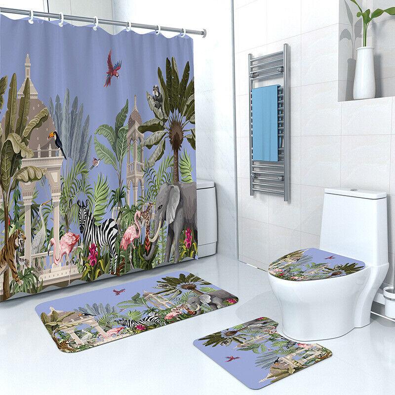 Elephant and Flamingo Shower Curtain, Fun and Playful for Your Tropical Bathroom